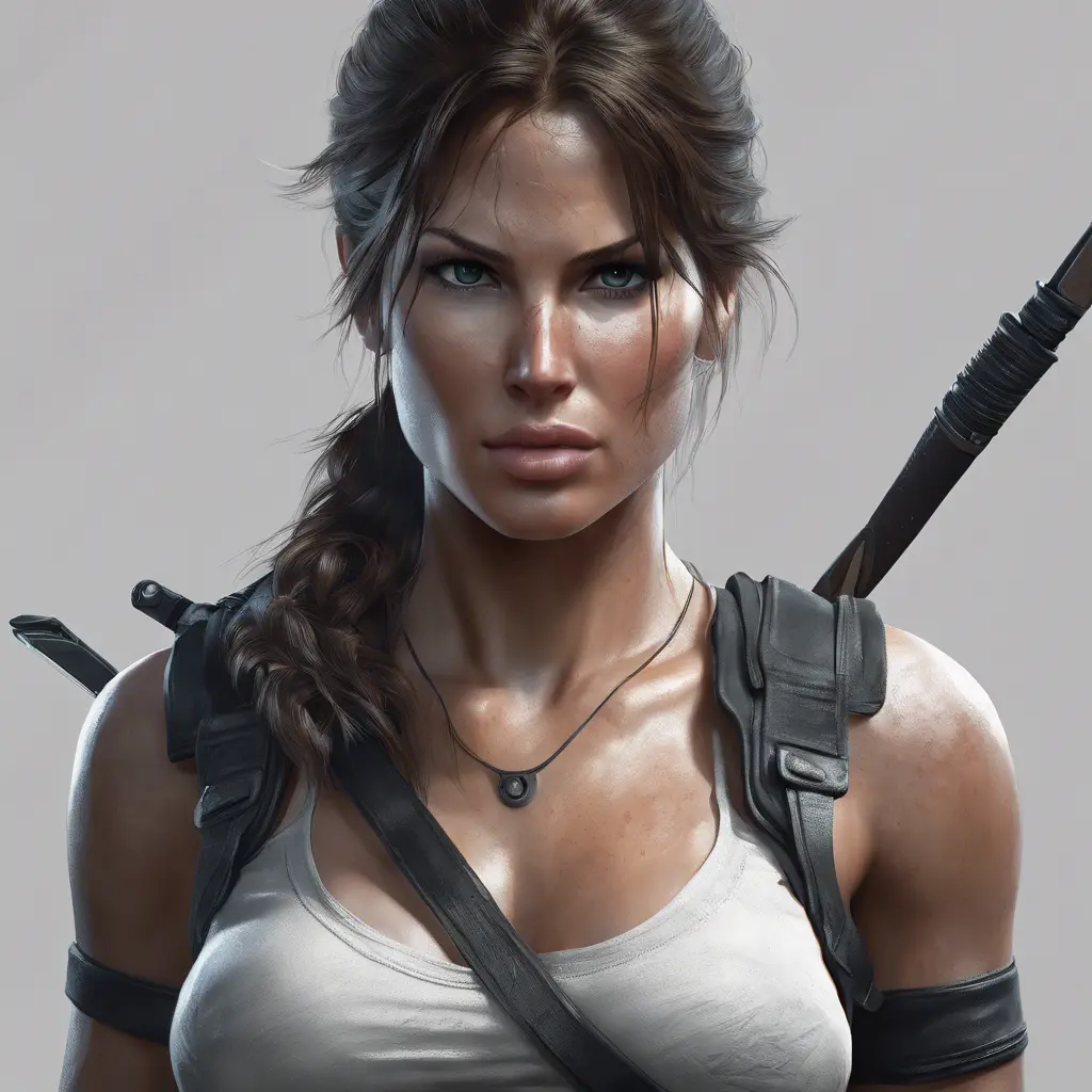 Matte portrait of the beautiful Lara Croft in black, 8k, Highly Detailed, Intricate, Realistic, Sharp Focus, Volumetric Lighting, Fantasy, Elegant by Stanley Artgerm Lau, WLOP, Stefan Kostic