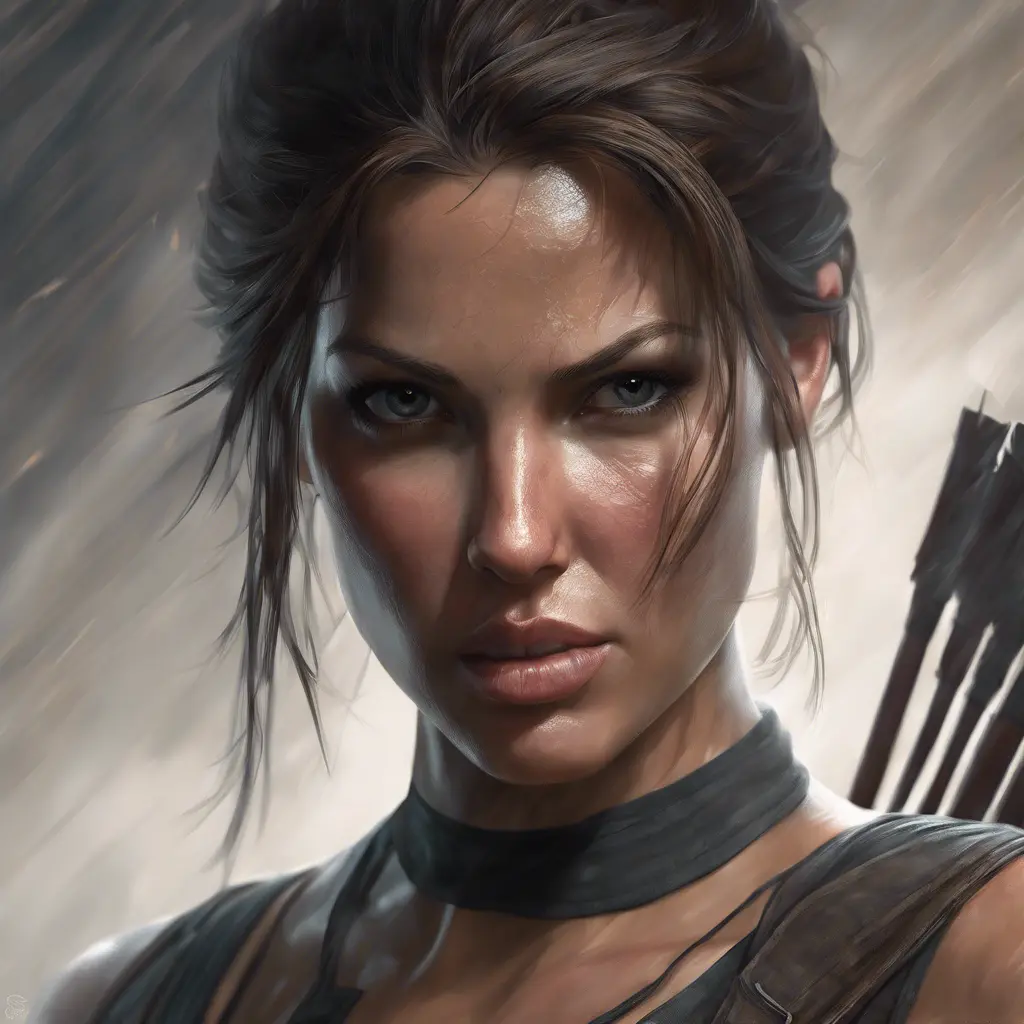 Matte portrait of a beautiful veiled Lara Croft, 8k, Highly Detailed, Intricate, Realistic, Sharp Focus, Volumetric Lighting, Fantasy, Elegant by Stanley Artgerm Lau, WLOP, Stefan Kostic