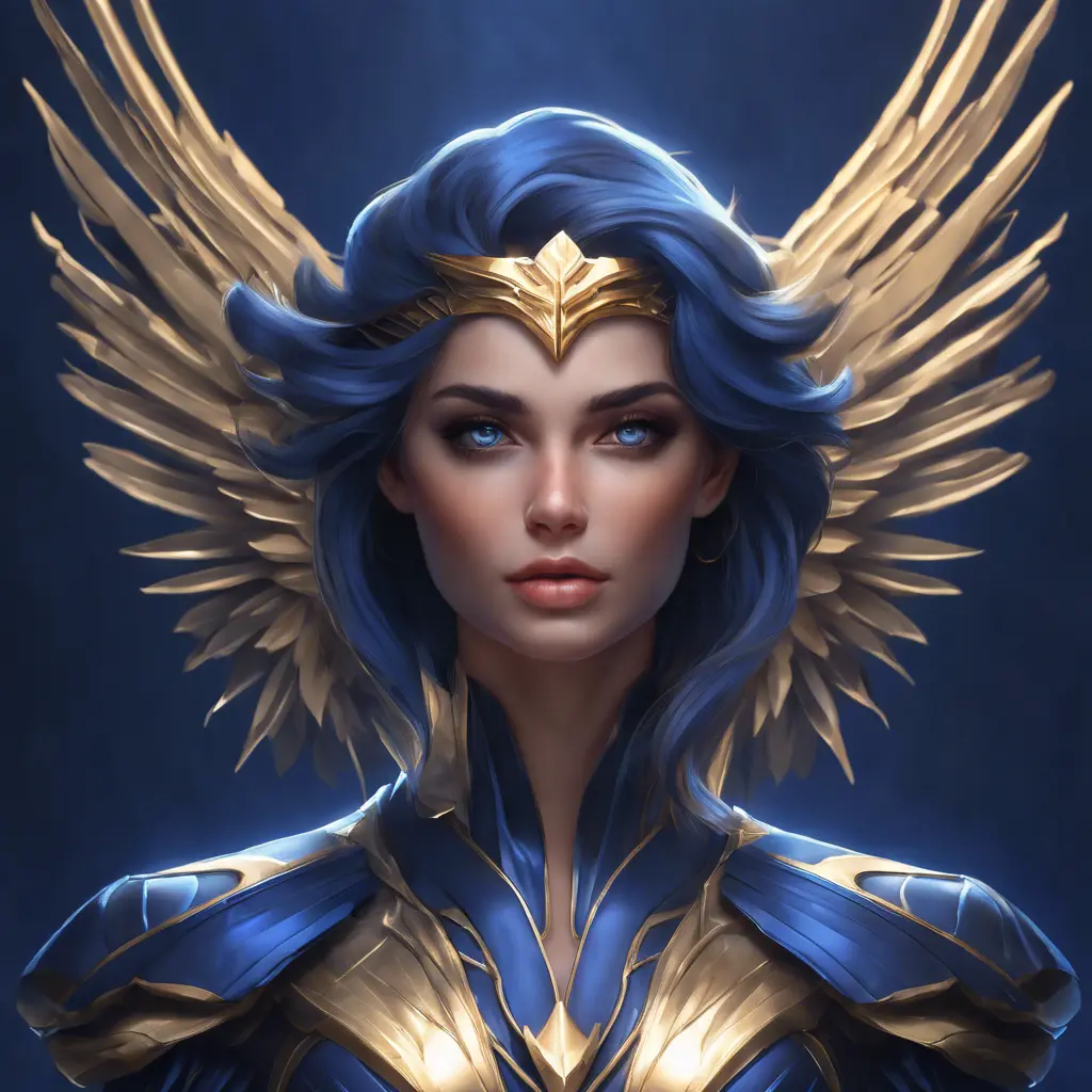 Matte portrait of the beautiful Kayle in dark blue, 8k, Highly Detailed, Intricate, Realistic, Sharp Focus, Volumetric Lighting, Fantasy, Elegant by Stanley Artgerm Lau, WLOP, Stefan Kostic