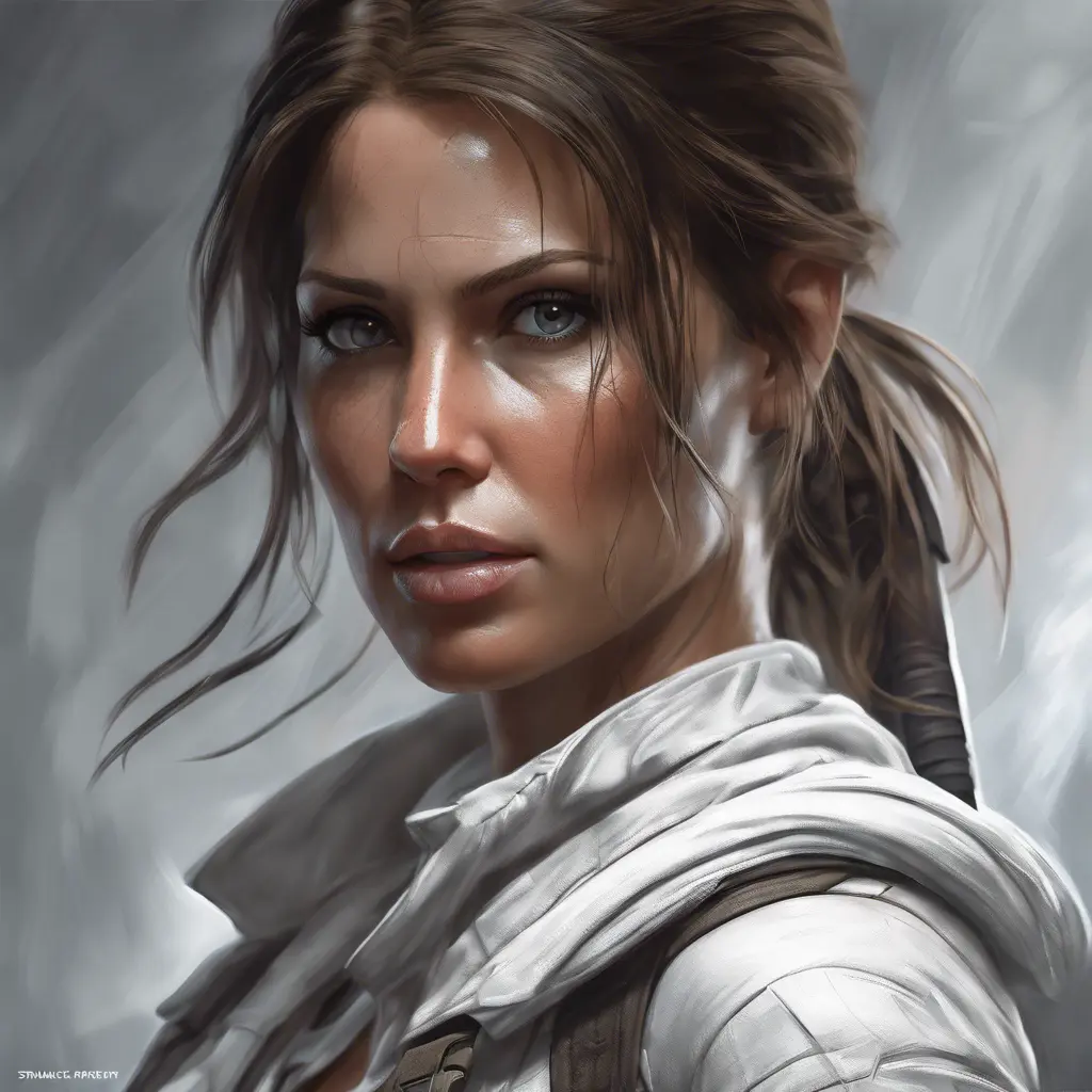 Matte portrait of a beautiful Lara Croft in white, 8k, Highly Detailed, Intricate, Realistic, Sharp Focus, Volumetric Lighting, Fantasy, Elegant by Stanley Artgerm Lau, WLOP, Stefan Kostic