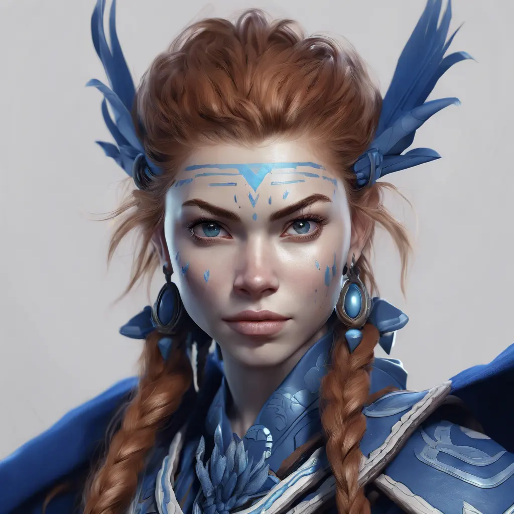 Matte portrait of the beautiful Aloy in dark blue, 8k, Highly Detailed, Intricate, Realistic, Sharp Focus, Volumetric Lighting, Fantasy, Elegant by Stanley Artgerm Lau, WLOP, Stefan Kostic