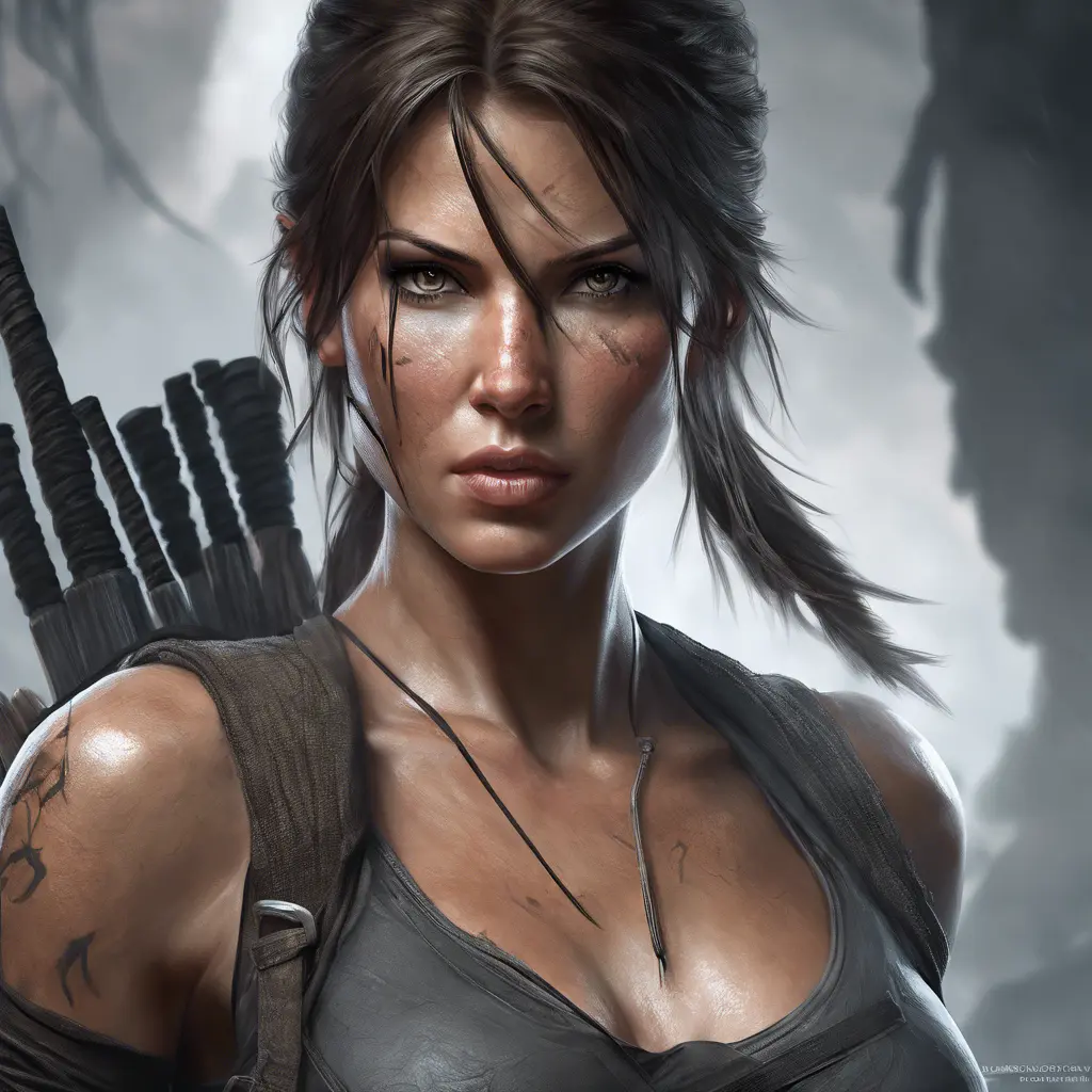 Matte portrait of the beautiful Lara Croft as a ninja, 8k, Highly Detailed, Intricate, Realistic, Sharp Focus, Volumetric Lighting, Fantasy, Elegant by Stanley Artgerm Lau, WLOP, Stefan Kostic