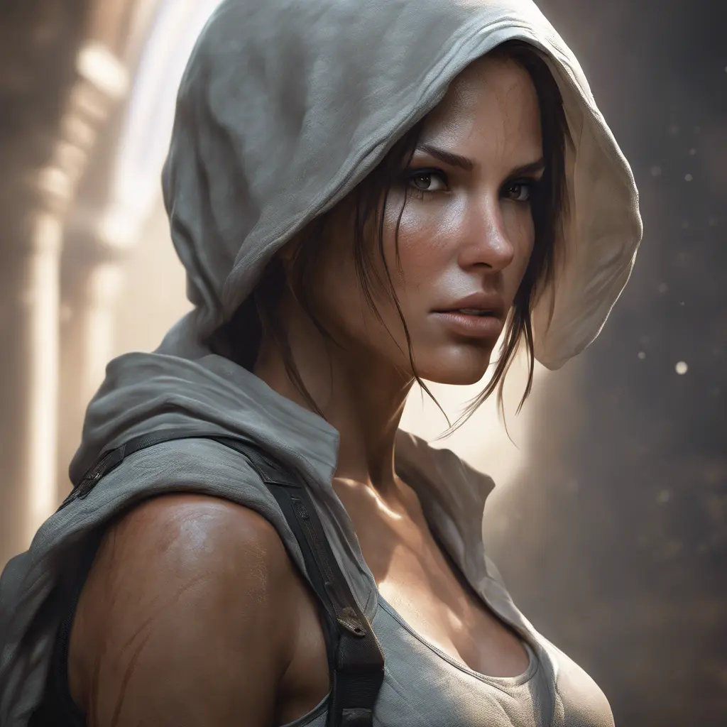 Matte portrait of a beautiful veiled Lara Croft, 8k, Highly Detailed, Intricate, Realistic, Sharp Focus, Volumetric Lighting, Fantasy, Elegant by Stanley Artgerm Lau, WLOP, Stefan Kostic