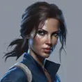 Matte portrait of the beautiful Lara Croft in dark blue, 8k, Highly Detailed, Intricate, Realistic, Sharp Focus, Volumetric Lighting, Fantasy, Elegant by Stanley Artgerm Lau, WLOP, Stefan Kostic