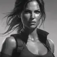 Matte portrait of the beautiful Lara Croft in black, 8k, Highly Detailed, Intricate, Realistic, Sharp Focus, Volumetric Lighting, Fantasy, Elegant by Stanley Artgerm Lau, WLOP, Stefan Kostic