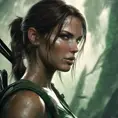 Matte portrait of the beautiful Lara Croft in dark green, 8k, Highly Detailed, Intricate, Realistic, Sharp Focus, Volumetric Lighting, Fantasy, Elegant by Stanley Artgerm Lau, WLOP, Stefan Kostic