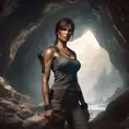 Matte portrait of the beautiful Lara Croft in a cave, 8k, Highly Detailed, Intricate, Realistic, Sharp Focus, Volumetric Lighting, Fantasy, Elegant by Stanley Artgerm Lau, WLOP, Stefan Kostic