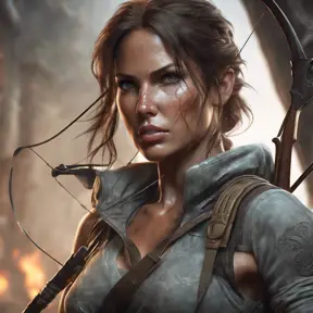 Matte portrait of a beautiful Lara Croft armed with a crossbow, 8k, Highly Detailed, Intricate, Realistic, Sharp Focus, Volumetric Lighting, Fantasy, Elegant by Stanley Artgerm Lau, WLOP, Stefan Kostic