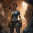 Matte portrait of a beautiful Lara Croft in a cave with arrows, 8k, Highly Detailed, Intricate, Realistic, Sharp Focus, Volumetric Lighting, Fantasy, Elegant by Stanley Artgerm Lau, WLOP, Stefan Kostic