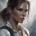 Matte portrait of a beautiful Lara Croft in white, 8k, Highly Detailed, Intricate, Realistic, Sharp Focus, Volumetric Lighting, Fantasy, Elegant by Stanley Artgerm Lau, WLOP, Stefan Kostic