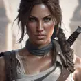 Matte portrait of a beautiful Lara Croft in Assassin's Creed style, 8k, Highly Detailed, Intricate, Realistic, Sharp Focus, Volumetric Lighting, Fantasy, Elegant by Stanley Artgerm Lau, WLOP, Stefan Kostic