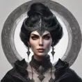 Matte portrait of a beautiful gothic black haired sorceress in the style of Stefan Kostic, 8k, High Definition, Highly Detailed, Intricate, Half Body, Realistic, Sharp Focus, Fantasy, Elegant