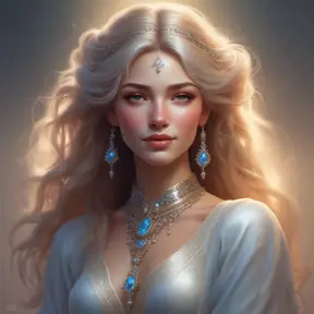 A breathtaking woman is adorned with ethereal garments woven from moonlight and stardust, their edges fading into the soft glow of her skin. A knowing smile graces her lips, hinting at ancient wisdom and mischievous secrets. She embodies the very essence of ethereal beauty, radiating an aura of power and grace., 8k by Stanley Artgerm Lau