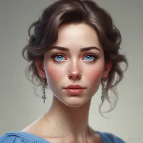A portrait of a woman with piercing blue eyes, a delicate nose, and full lips. Her hair is styled in a classic updo, and she is wearing a simple, elegant dress. She is looking directly at the viewer with a confident and alluring gaze., 8k by Stanley Artgerm Lau