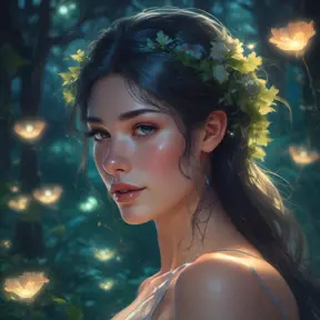 In the heart of an enchanted forest, bathed in the soft glow of bioluminescent flora, stands a captivating woman with ethereal beauty., 8k by Stanley Artgerm Lau