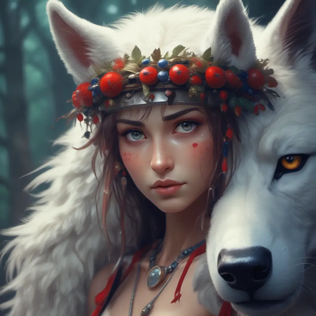 Alluring portrait of princess mononoke in the style of Stefan Kostic, 4k, 4k resolution, 8k, Hyper Detailed, Anime by WLOP