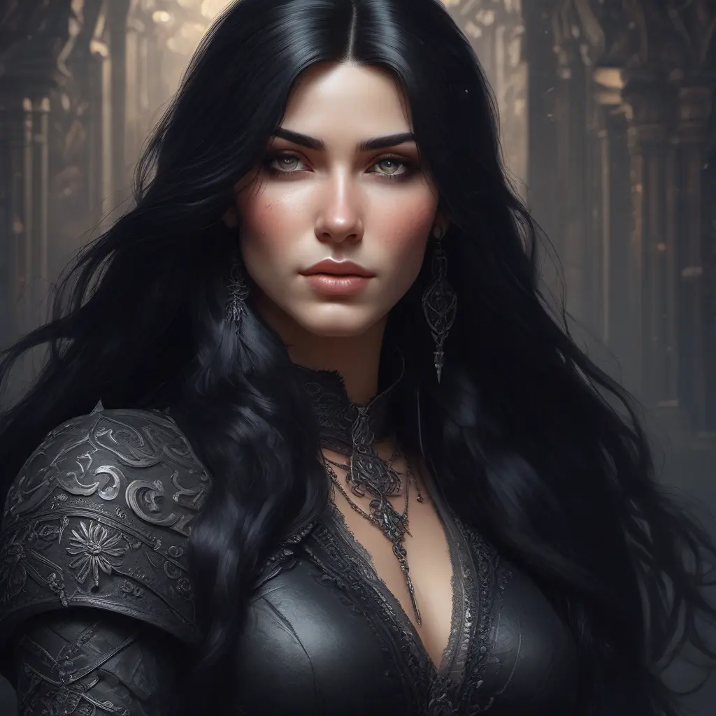 Alluring matte portrait of a beautiful veiled Yennefer in black with long straight black hair, 8k, Highly Detailed, Intricate, Half Body, Realistic, Sharp Focus, Volumetric Lighting, Fantasy, Elegant by Stanley Artgerm Lau, Alphonse Mucha, WLOP