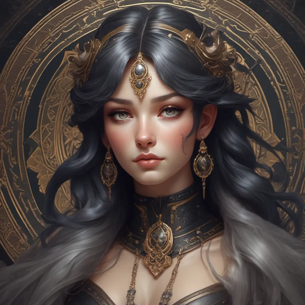 Alluring matte portrait of a beautiful Sona wearing black leather, 8k, Highly Detailed, Intricate, Half Body, Realistic, Sharp Focus, Volumetric Lighting, Fantasy, Elegant by Stanley Artgerm Lau, Alphonse Mucha, WLOP