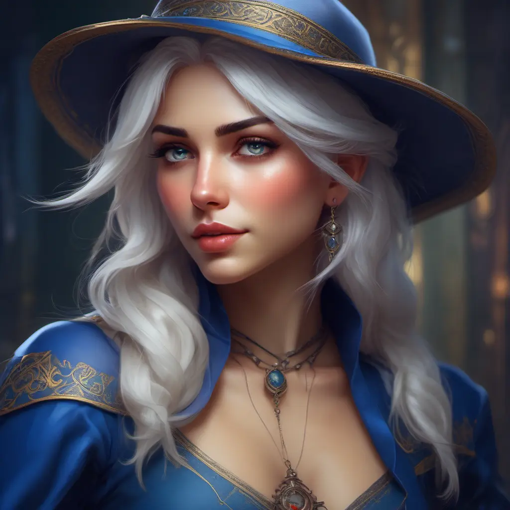 Alluring matte portrait of a beautiful Ciri wearing dark blue, 8k, Highly Detailed, Intricate, Half Body, Realistic, Sharp Focus, Volumetric Lighting, Fantasy, Elegant by Stanley Artgerm Lau, Alphonse Mucha, WLOP, Stefan Kostic