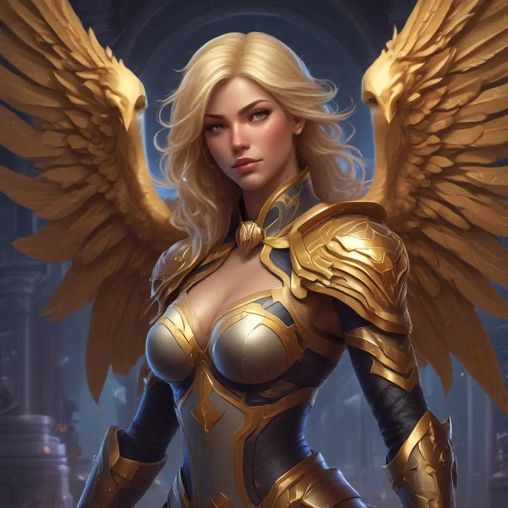 Matte portrait of Kayle from League of Legends with tattoos, 8k, Highly Detailed, Powerful, Alluring, Artstation, Magical, Digital Painting, Photo Realistic, Sharp Focus, Volumetric Lighting, Concept Art by Stanley Artgerm Lau, Alphonse Mucha, Greg Rutkowski