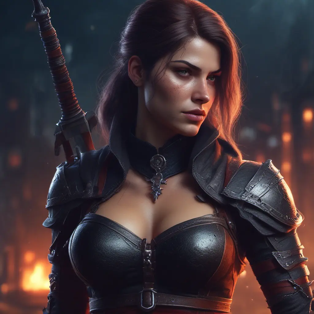 Alluring female rouge assassin in The Witcher 3 Style, 4k, Highly Detailed, Beautiful, Cinematic Lighting, Sharp Focus, Volumetric Lighting, Closeup Portrait, Concept Art