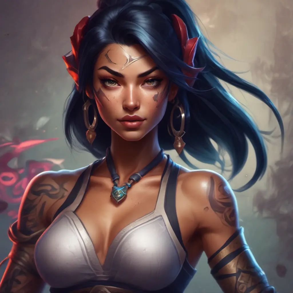 Matte portrait of Akali from League of Legends with tattoos, 8k, Highly Detailed, Powerful, Alluring, Artstation, Magical, Digital Painting, Photo Realistic, Sharp Focus, Volumetric Lighting, Concept Art by Stanley Artgerm Lau, Alphonse Mucha, Greg Rutkowski