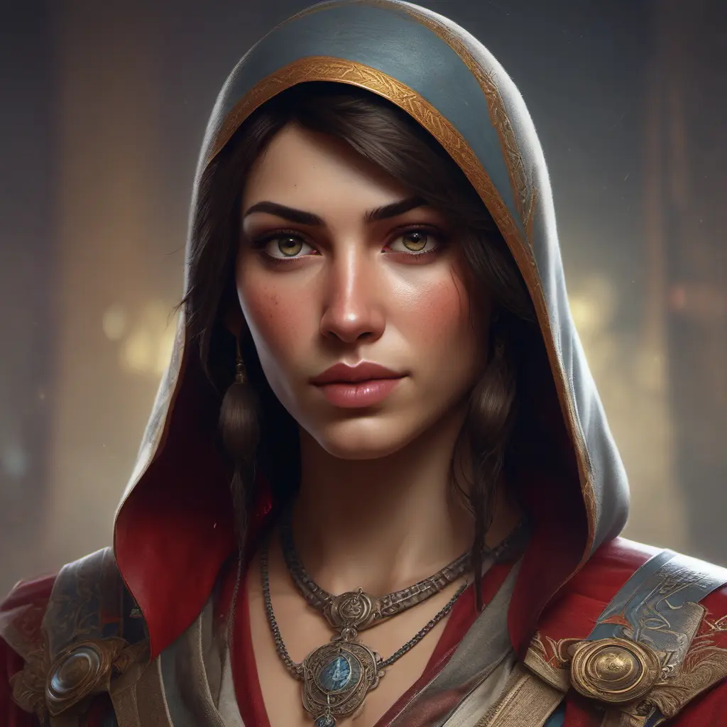 Matte portrait of Kassandra from Assassins Creed with tattoos, 8k, Highly Detailed, Powerful, Alluring, Artstation, Magical, Digital Painting, Photo Realistic, Sharp Focus, Volumetric Lighting, Concept Art by Stanley Artgerm Lau, Alphonse Mucha, Greg Rutkowski