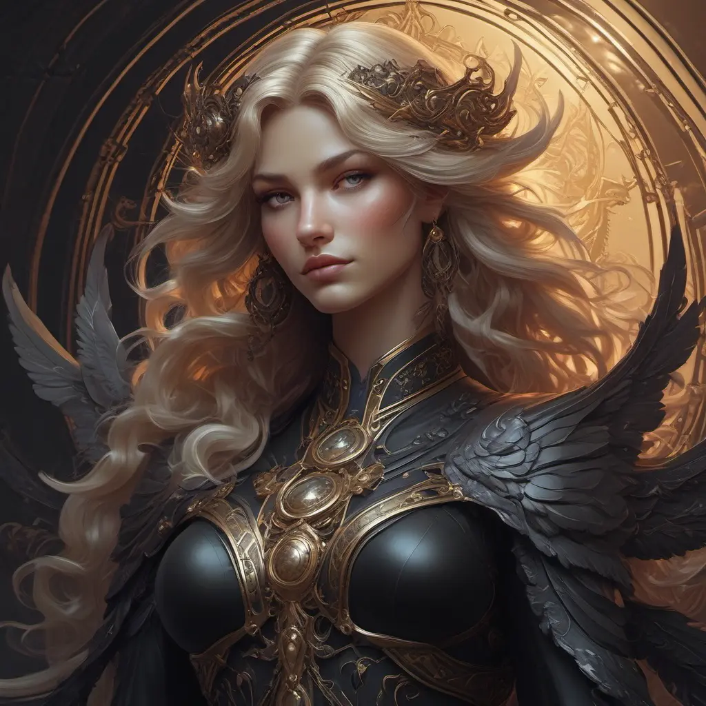 Alluring matte portrait of the beautiful Kayle in black, 8k, Highly Detailed, Intricate, Realistic, Sharp Focus, Volumetric Lighting, Fantasy, Elegant by Stanley Artgerm Lau, Alphonse Mucha, WLOP, Stefan Kostic