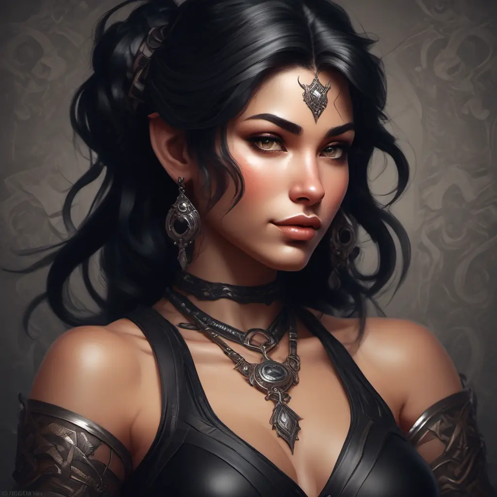 Alluring matte portrait of a beautiful Nidalee in black, 8k, Highly Detailed, Intricate, Half Body, Realistic, Sharp Focus, Volumetric Lighting, Fantasy, Elegant by Stanley Artgerm Lau, Alphonse Mucha, WLOP, Stefan Kostic