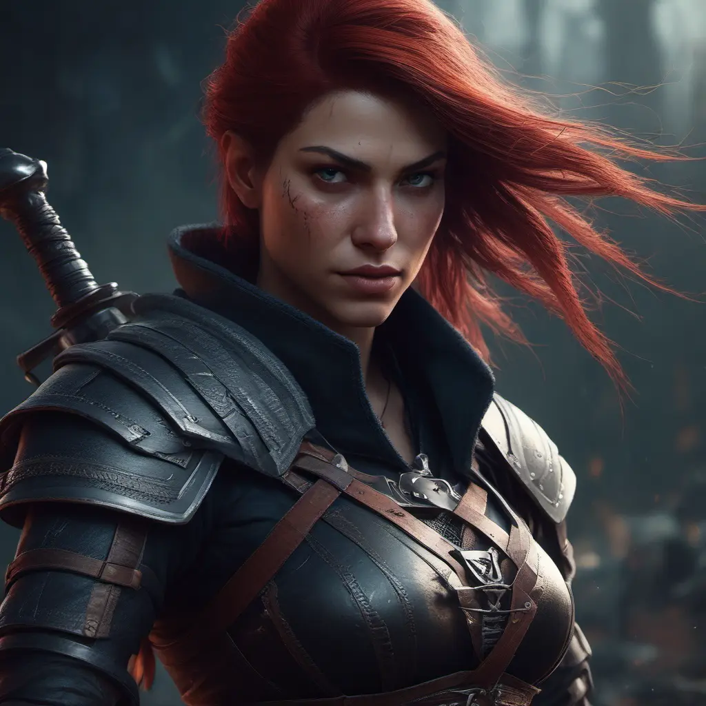 Female rouge assassin in The Witcher 3 Style, 4k, Highly Detailed, Beautiful, Cinematic Lighting, Sharp Focus, Volumetric Lighting, Closeup Portrait, Concept Art