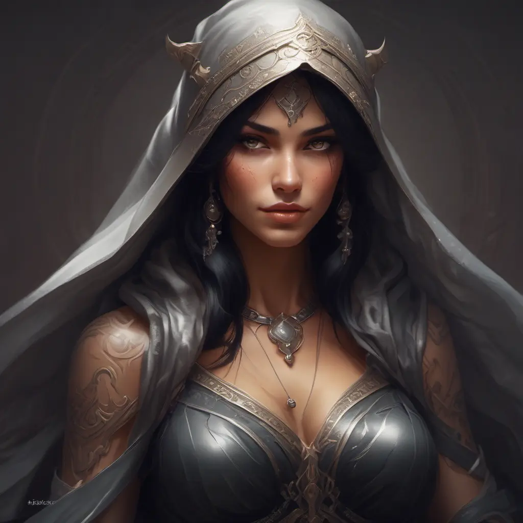 Alluring matte portrait of a beautiful veiled Nidalee wearing a black veil, 8k, Highly Detailed, Intricate, Half Body, Realistic, Sharp Focus, Volumetric Lighting, Fantasy, Elegant by Stanley Artgerm Lau, Alphonse Mucha, WLOP