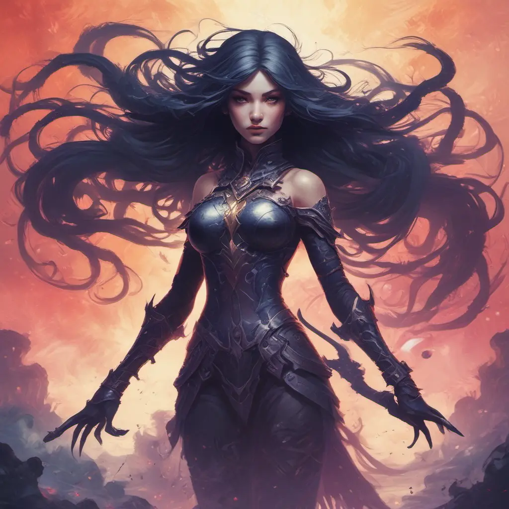 Silhouette of Irelia emerging from the fog of war, ink splash, Highly Detailed, Vibrant Colors, Ink Art, Fantasy, Dark by Stanley Artgerm Lau