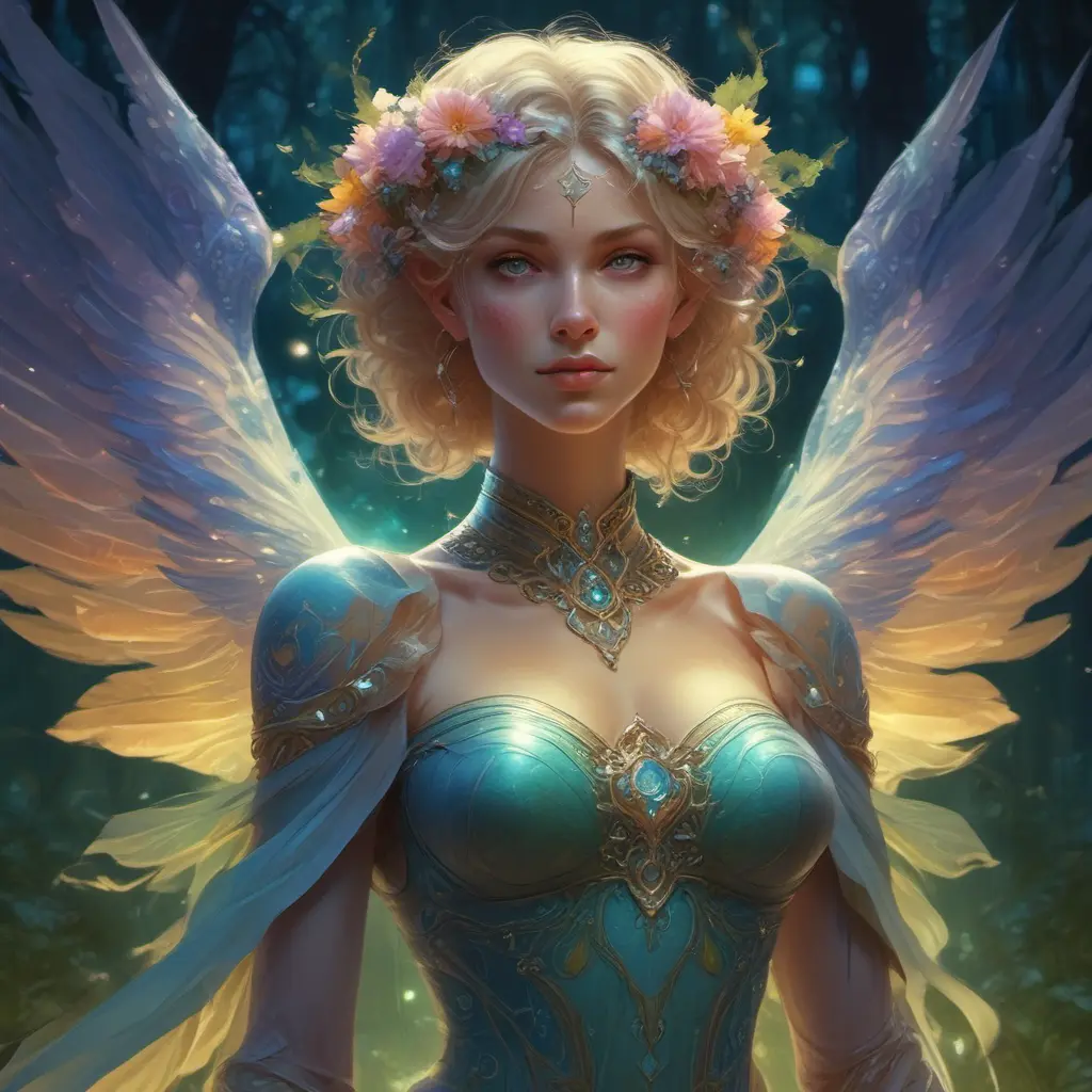 Beautiful elf in a magical forest, 4k, Highly Detailed, Hyper Detailed, Masterpiece, Full Body, Cosmic Nebulae, Full Lips, Pretty Face, Tattoos, Wings, Digital Illustration, Bloom light effect, Cinematic Lighting, Realistic, Sharp Focus, Deviantart, Centered, Beautifully Lit, Bioluminescent, Radiant, Vibrant Colors by Stanley Artgerm Lau, Alphonse Mucha, Greg Rutkowski, Stefan Kostic