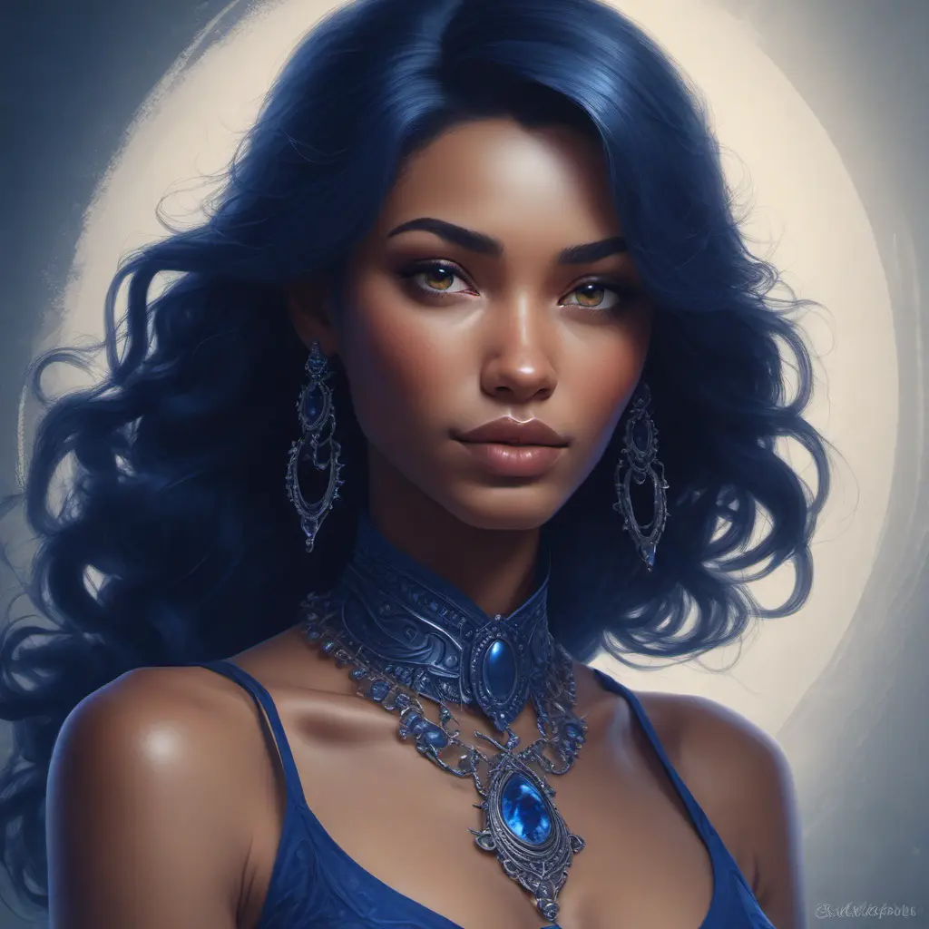 Matte portrait of the beautiful Samira in dark blue, 8k, Highly Detailed, Intricate, Realistic, Sharp Focus, Volumetric Lighting, Fantasy, Elegant by Stanley Artgerm Lau, WLOP, Stefan Kostic