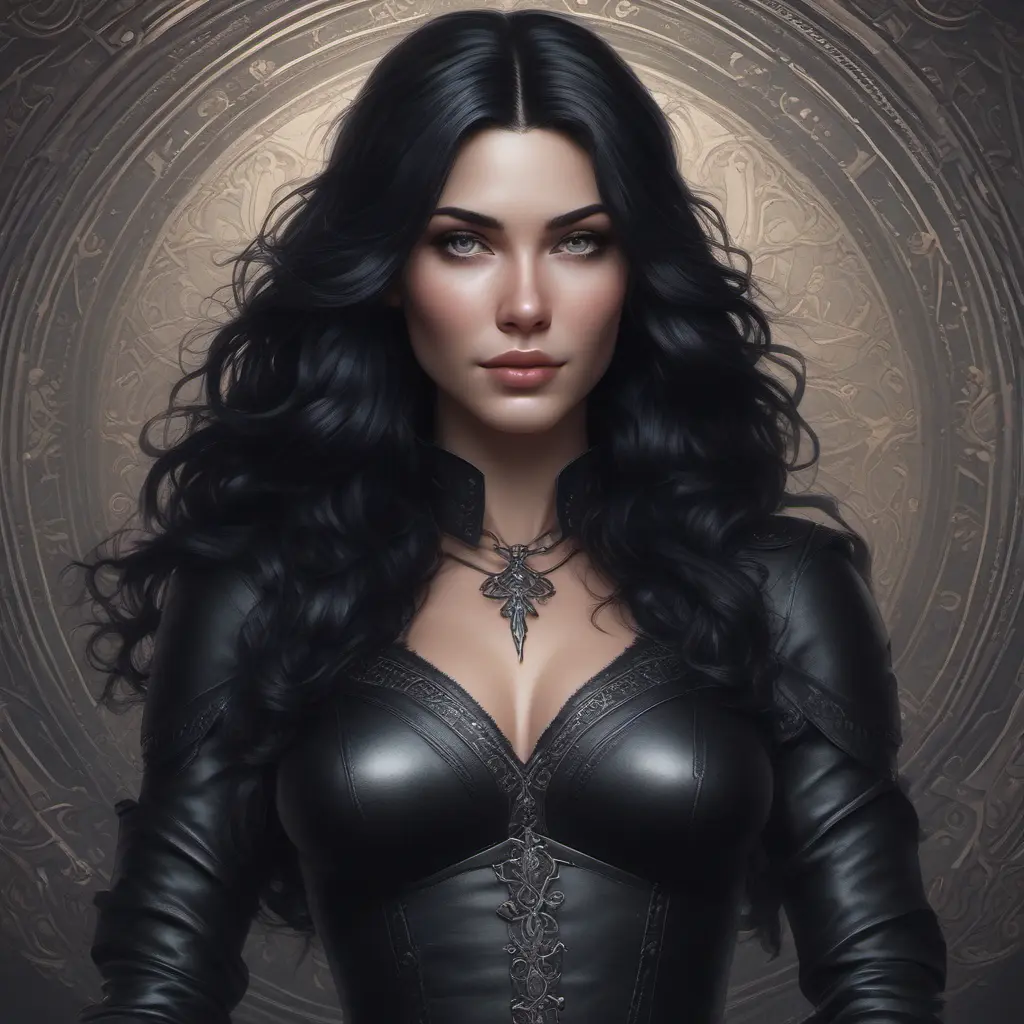 Alluring matte portrait of a beautiful Yennefer wearing black leather, 8k, Highly Detailed, Intricate, Half Body, Realistic, Sharp Focus, Volumetric Lighting, Fantasy, Elegant by Stanley Artgerm Lau, Alphonse Mucha, WLOP