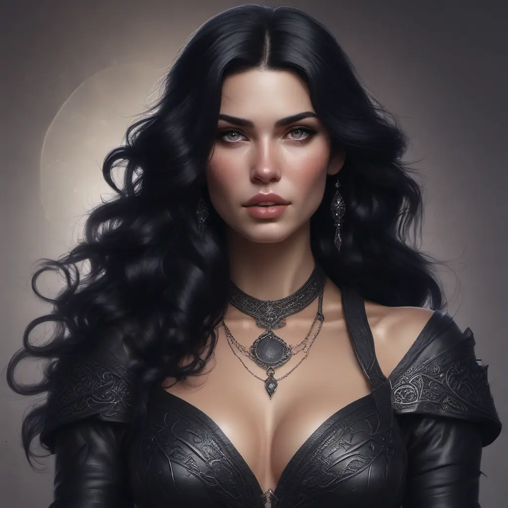 Alluring matte portrait of a beautiful Yennefer wearing black leather, 8k, Highly Detailed, Intricate, Half Body, Realistic, Sharp Focus, Volumetric Lighting, Fantasy, Elegant by Stanley Artgerm Lau, Alphonse Mucha, WLOP