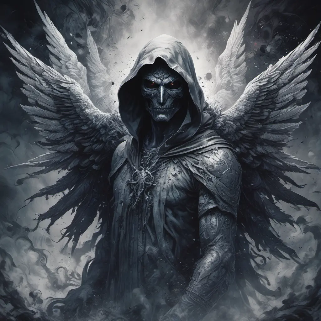 Hooded Angel of Death emerging from the fog of war, ink splash, Highly Detailed, Vibrant Colors, Ink Art, Fantasy, Dark by Stanley Artgerm Lau