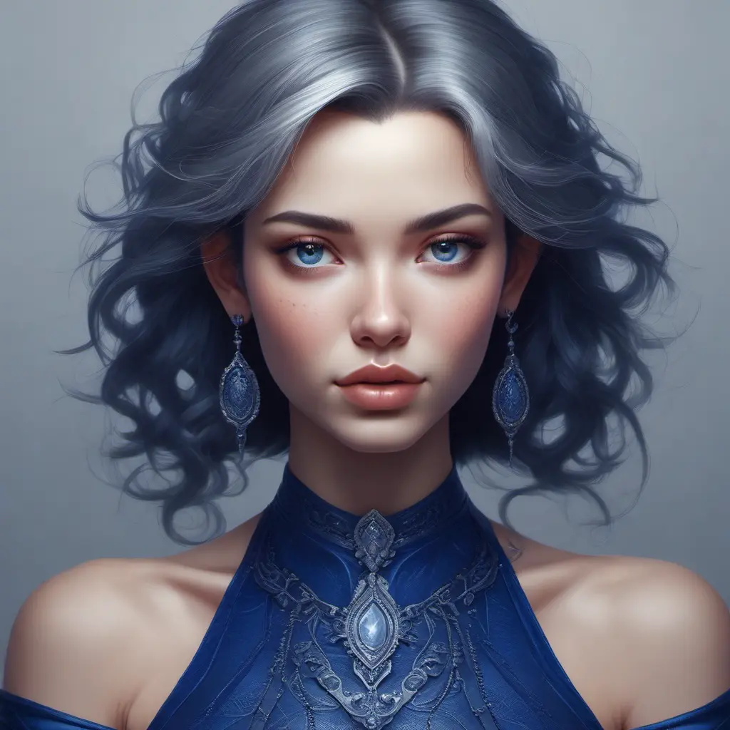 Alluring matte portrait of a beautiful A2 wearing dark blue, 8k, Highly Detailed, Intricate, Half Body, Realistic, Sharp Focus, Volumetric Lighting, Fantasy, Elegant by Stanley Artgerm Lau, WLOP, Stefan Kostic