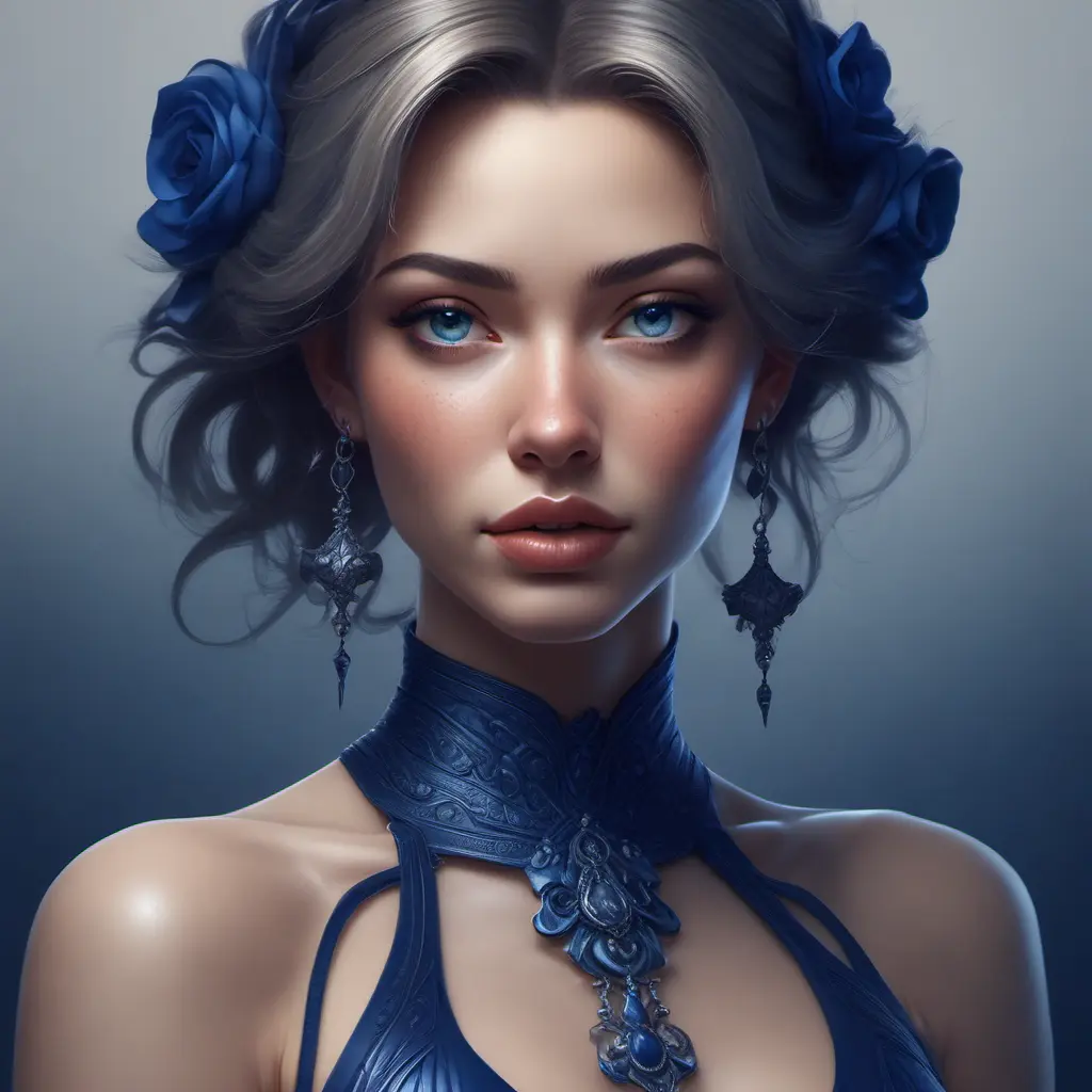 Alluring matte portrait of a beautiful A2 wearing dark blue, 8k, Highly Detailed, Intricate, Half Body, Realistic, Sharp Focus, Volumetric Lighting, Fantasy, Elegant by Stanley Artgerm Lau, WLOP, Stefan Kostic