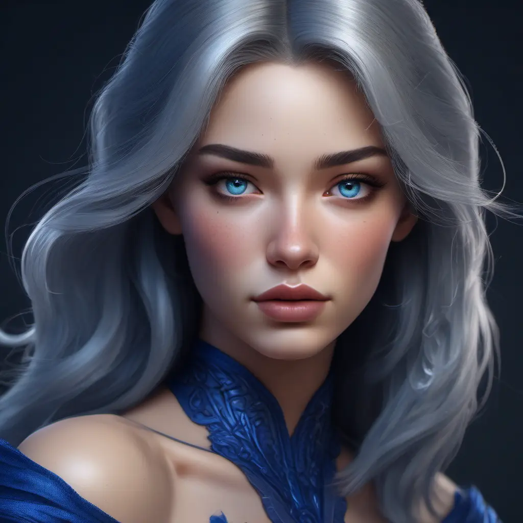 Alluring matte portrait of a beautiful A2 in dark blue, 8k, Highly Detailed, Intricate, Half Body, Realistic, Sharp Focus, Volumetric Lighting, Fantasy, Elegant by Stanley Artgerm Lau, WLOP, Stefan Kostic