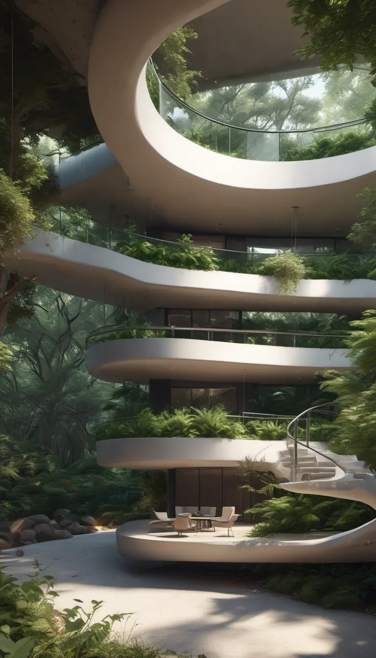 Beautiful futuristic organic house made from imaginary plants in a forest, 8k, Award-Winning, Highly Detailed, Beautiful, Epic, Octane Render, Unreal Engine, Radiant, Volumetric Lighting by WLOP