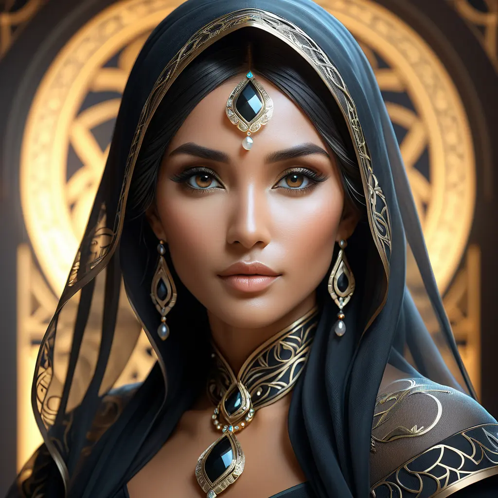 Alluring matte portrait of a beautiful veiled Nidalee wearing a black veil, 8k, Highly Detailed, Intricate, Half Body, Realistic, Sharp Focus, Volumetric Lighting, Fantasy, Elegant by Stanley Artgerm Lau, Alphonse Mucha, WLOP