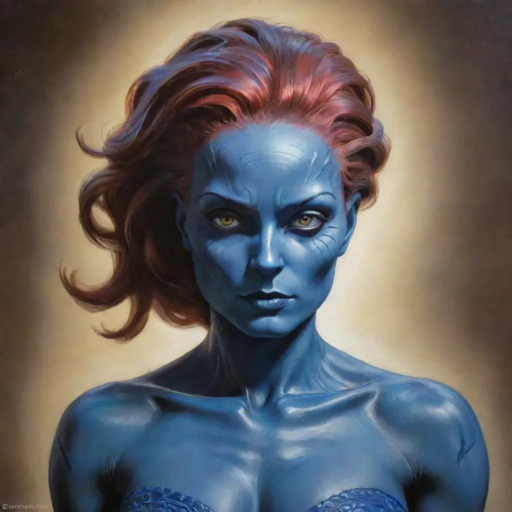 Alluring matte portrait of a beautiful Mystique from Xmen in the style of Stefan Kostic, 8k, Highly Detailed, Intricate, Half Body, Realistic, Sharp Focus, Volumetric Lighting, Fantasy, Elegant by Stanley Artgerm Lau, Greg Rutkowski