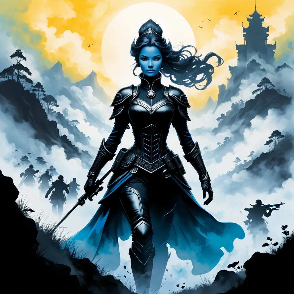 Silhouette of Bel'Veth emerging from the fog of war, ink splash, Highly Detailed, Vibrant Colors, Ink Art, Fantasy, Dark by Stanley Artgerm Lau