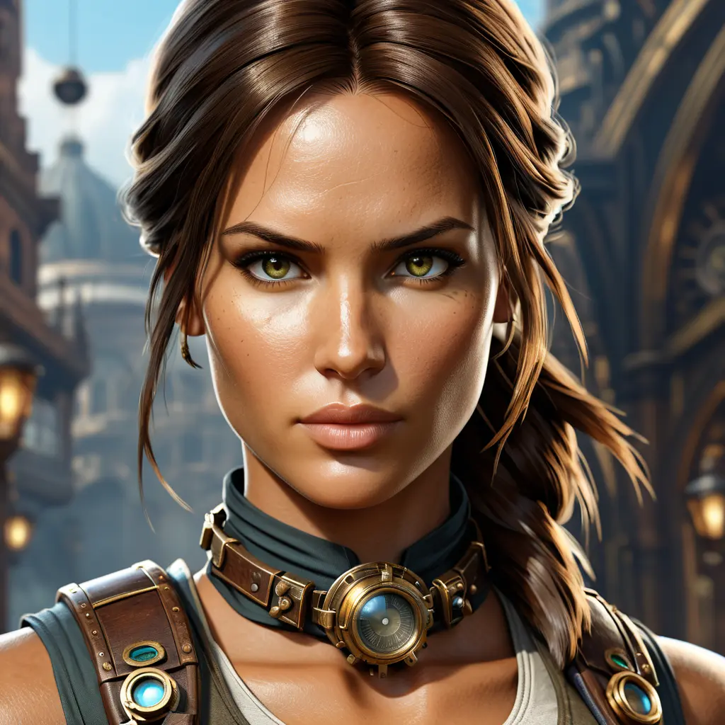 Steampunk portrait of Lara Croft, Highly Detailed, Intricate, Artstation, Beautiful, Digital Painting, Sharp Focus, Concept Art, Elegant