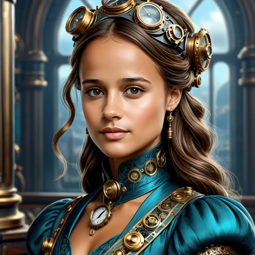 Steampunk portrait of Alicia Vikander, Highly Detailed, Intricate, Artstation, Beautiful, Digital Painting, Sharp Focus, Concept Art, Elegant