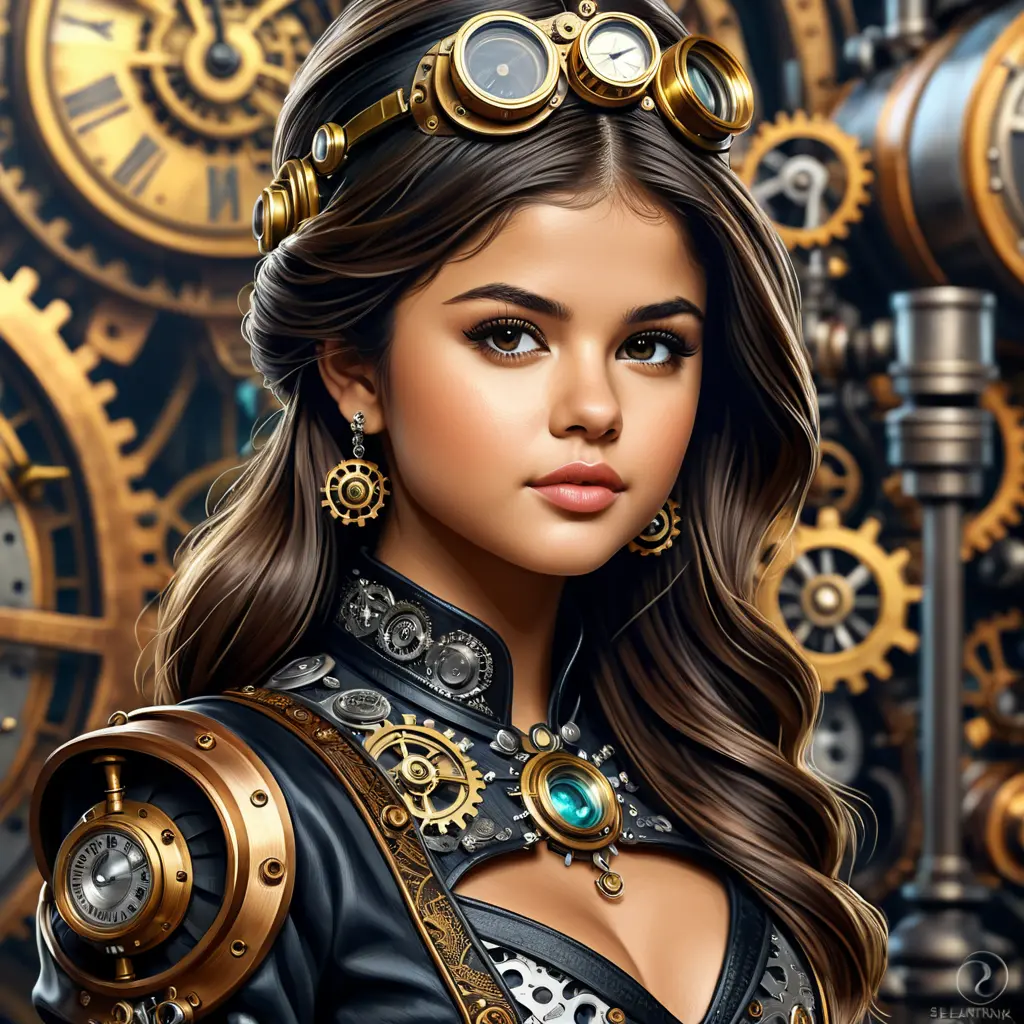 Steampunk portrait of Selena Gomez, Highly Detailed, Intricate, Artstation, Beautiful, Digital Painting, Sharp Focus, Concept Art, Elegant