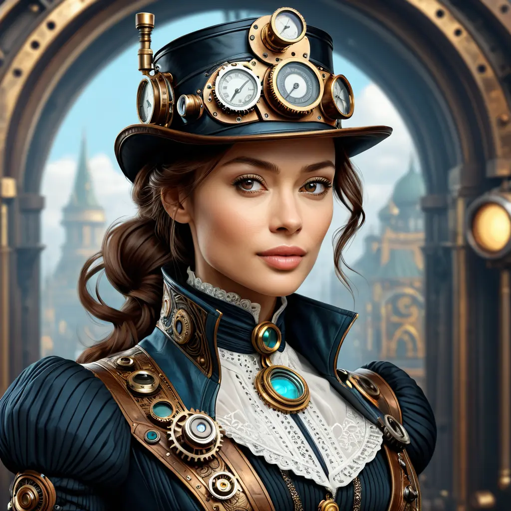 Steampunk portrait of Olga Kurylenko, Highly Detailed, Intricate, Artstation, Beautiful, Digital Painting, Sharp Focus, Concept Art, Elegant