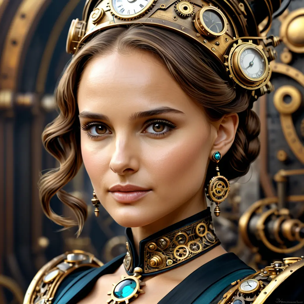 Steampunk portrait of Natalie Portman, Highly Detailed, Intricate, Artstation, Beautiful, Digital Painting, Sharp Focus, Concept Art, Elegant