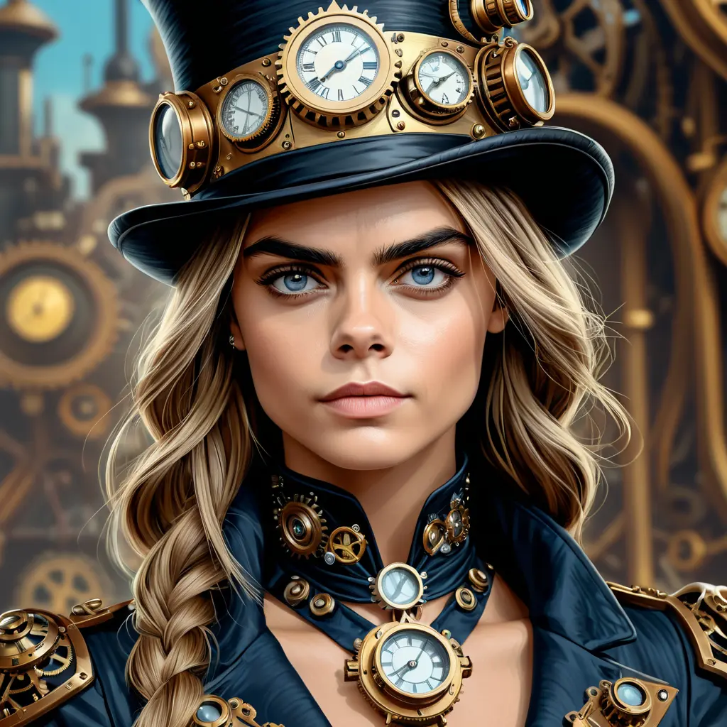 Steampunk portrait of Cara Delevingne, Highly Detailed, Intricate, Artstation, Beautiful, Digital Painting, Sharp Focus, Concept Art, Elegant